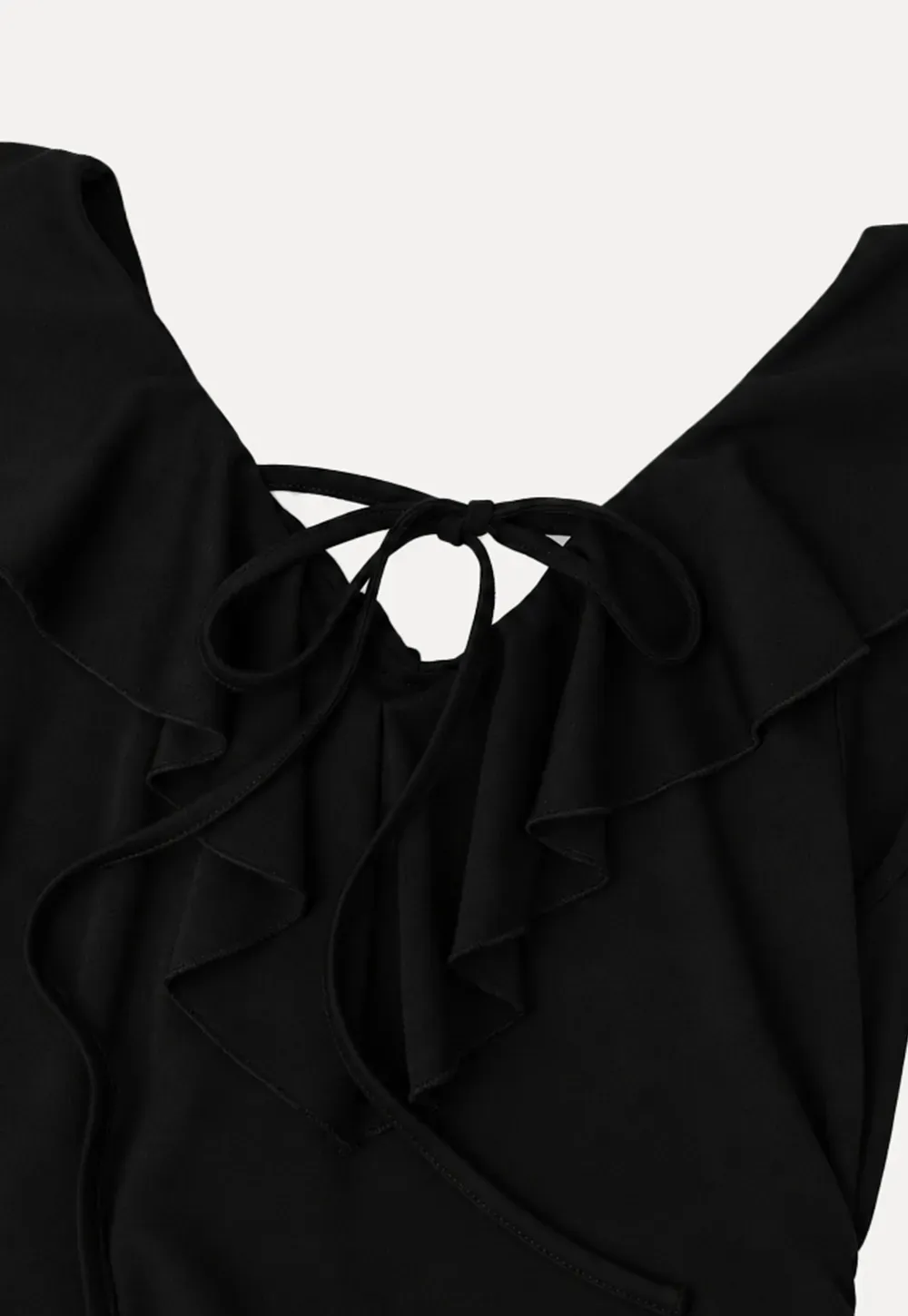 Ruffled Neckline Tie Front Flared Mini Dress
