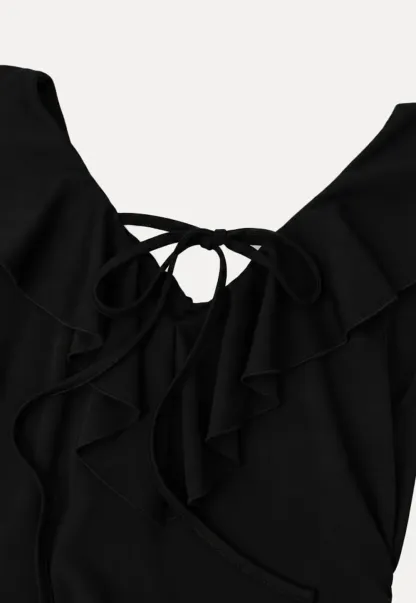 Ruffled Neckline Tie Front Flared Mini Dress