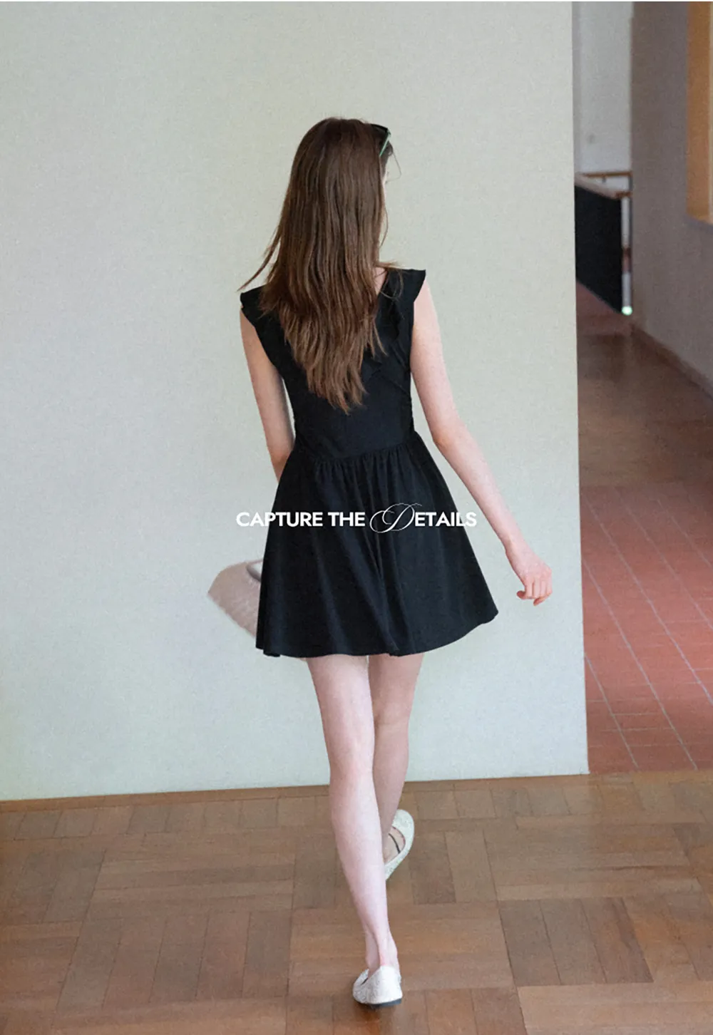 Ruffled Neckline Tie Front Flared Mini Dress