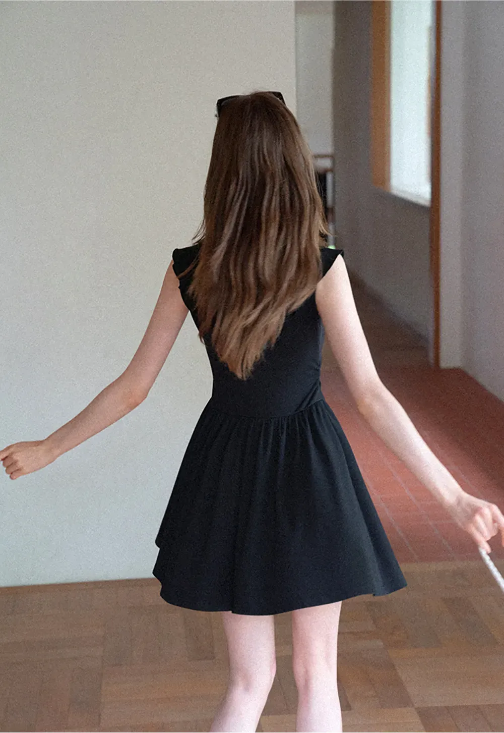 Ruffled Neckline Tie Front Flared Mini Dress