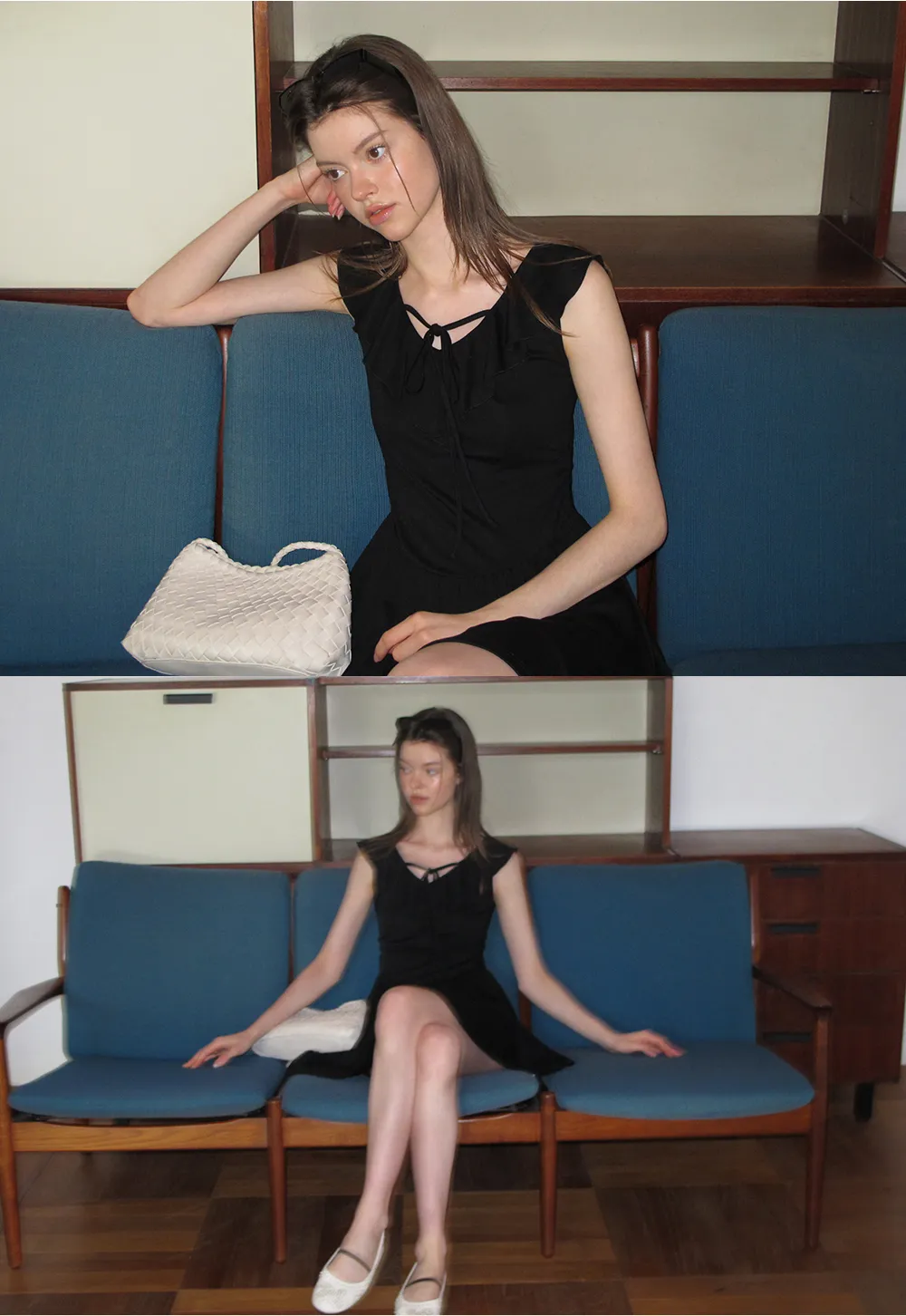 Ruffled Neckline Tie Front Flared Mini Dress