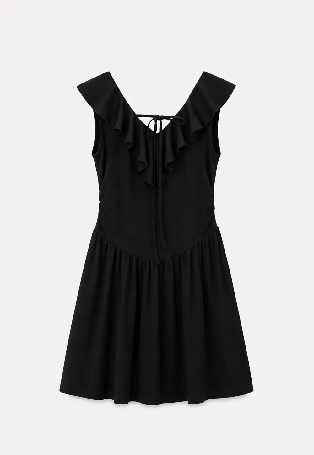Ruffled Neckline Tie Front Flared Mini Dress