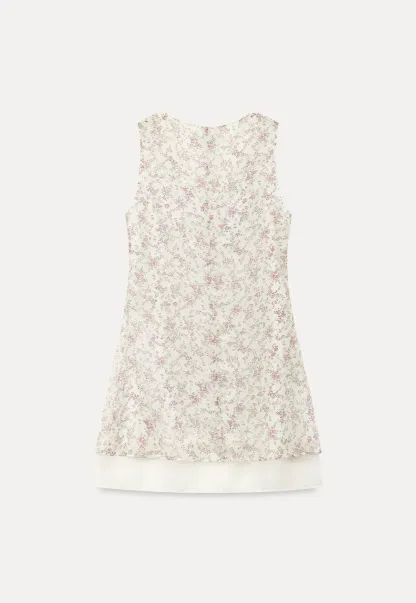 Floral Print V Neck Sleeveless Dress With Layered Hem