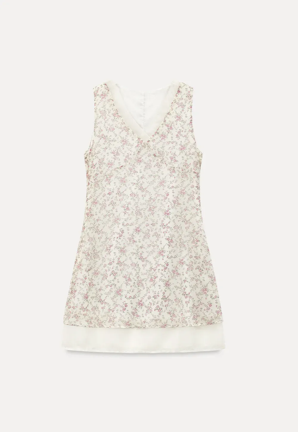 Floral Print V Neck Sleeveless Dress With Layered Hem