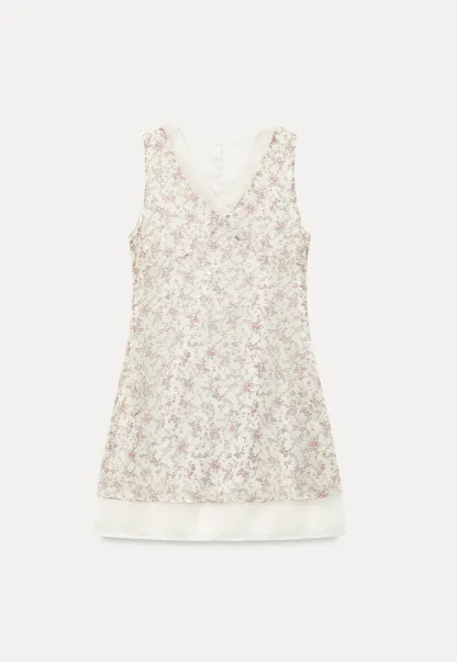 Floral Print V Neck Sleeveless Dress With Layered Hem