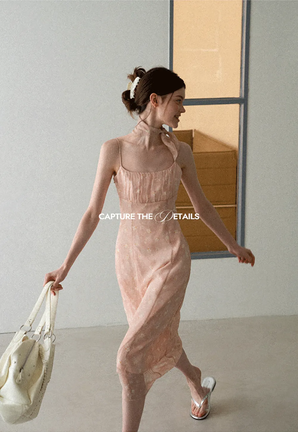 Square Neck Strappy Floral Print Midi Dress