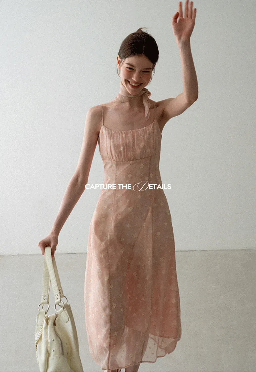 Square Neck Strappy Floral Print Midi Dress