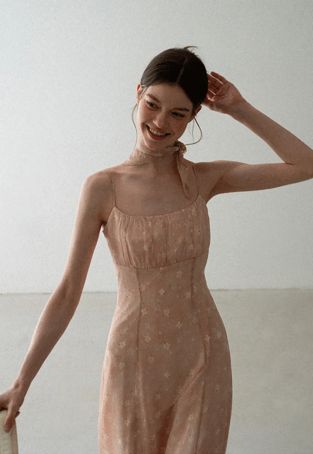 Square Neck Strappy Floral Print Midi Dress