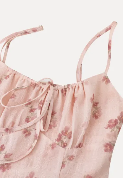 Floral Print Sleeveless Midi Dress with Adjustable Straps
