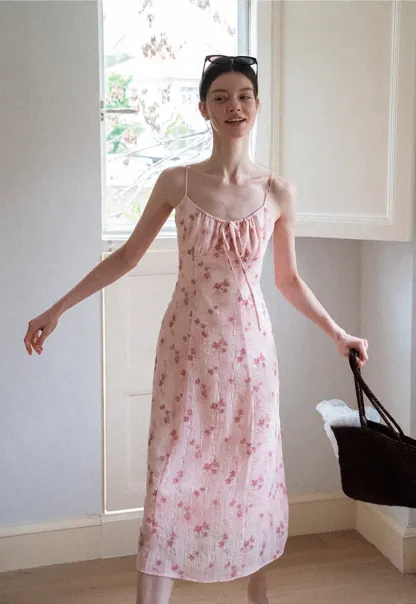 Floral Print Sleeveless Midi Dress with Adjustable Straps