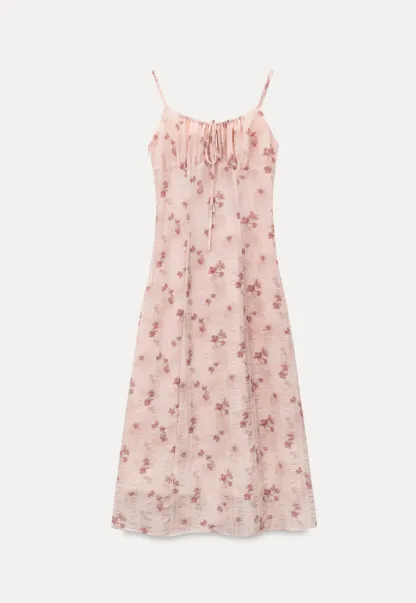 Floral Print Sleeveless Midi Dress with Adjustable Straps