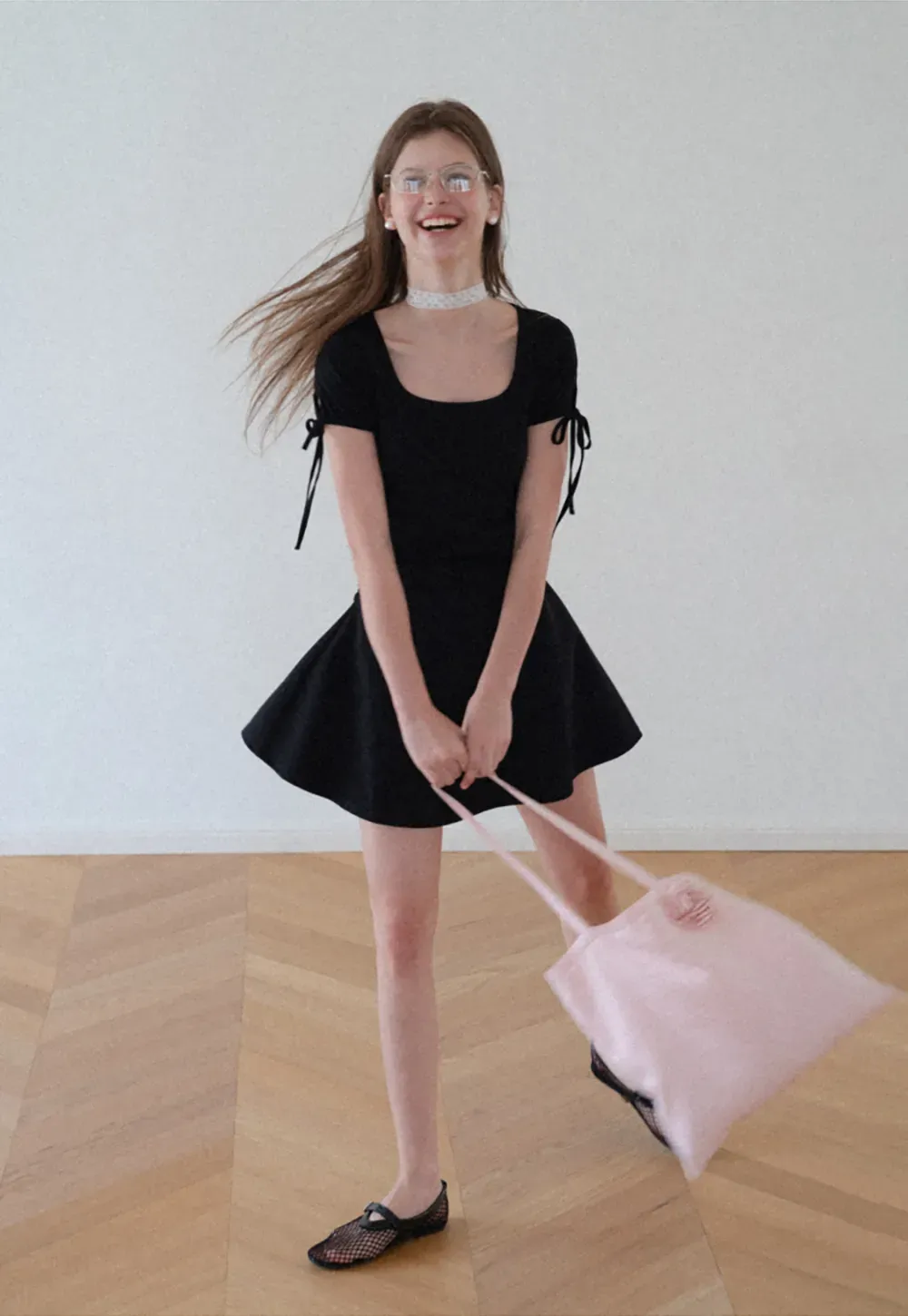 Square Neck Short Sleeve Tie Detail Dress