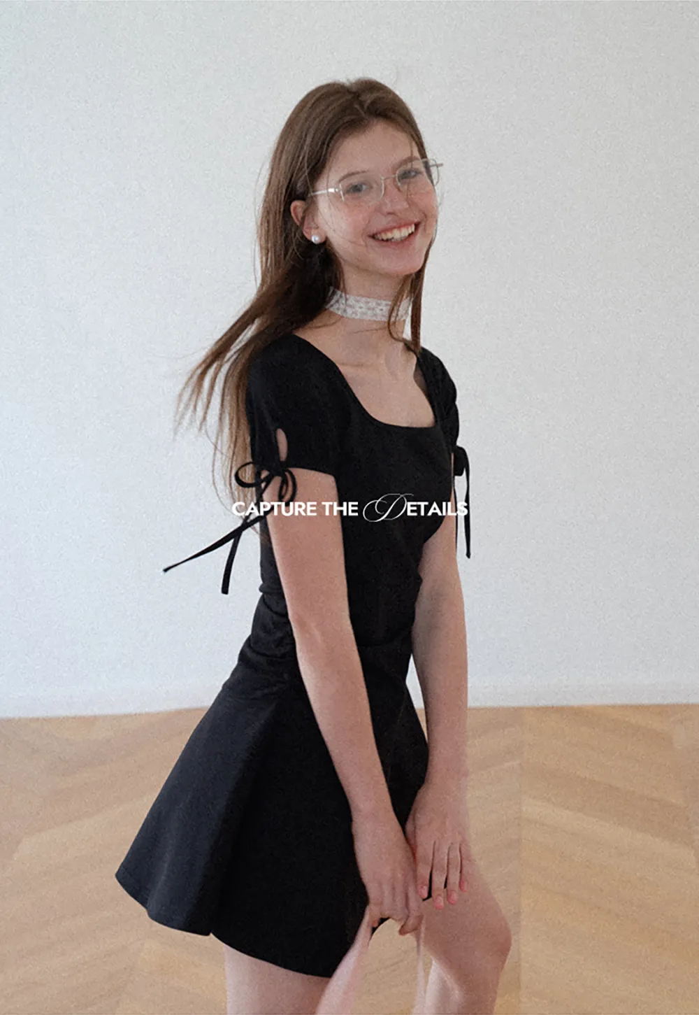 Square Neck Short Sleeve Tie Detail Dress