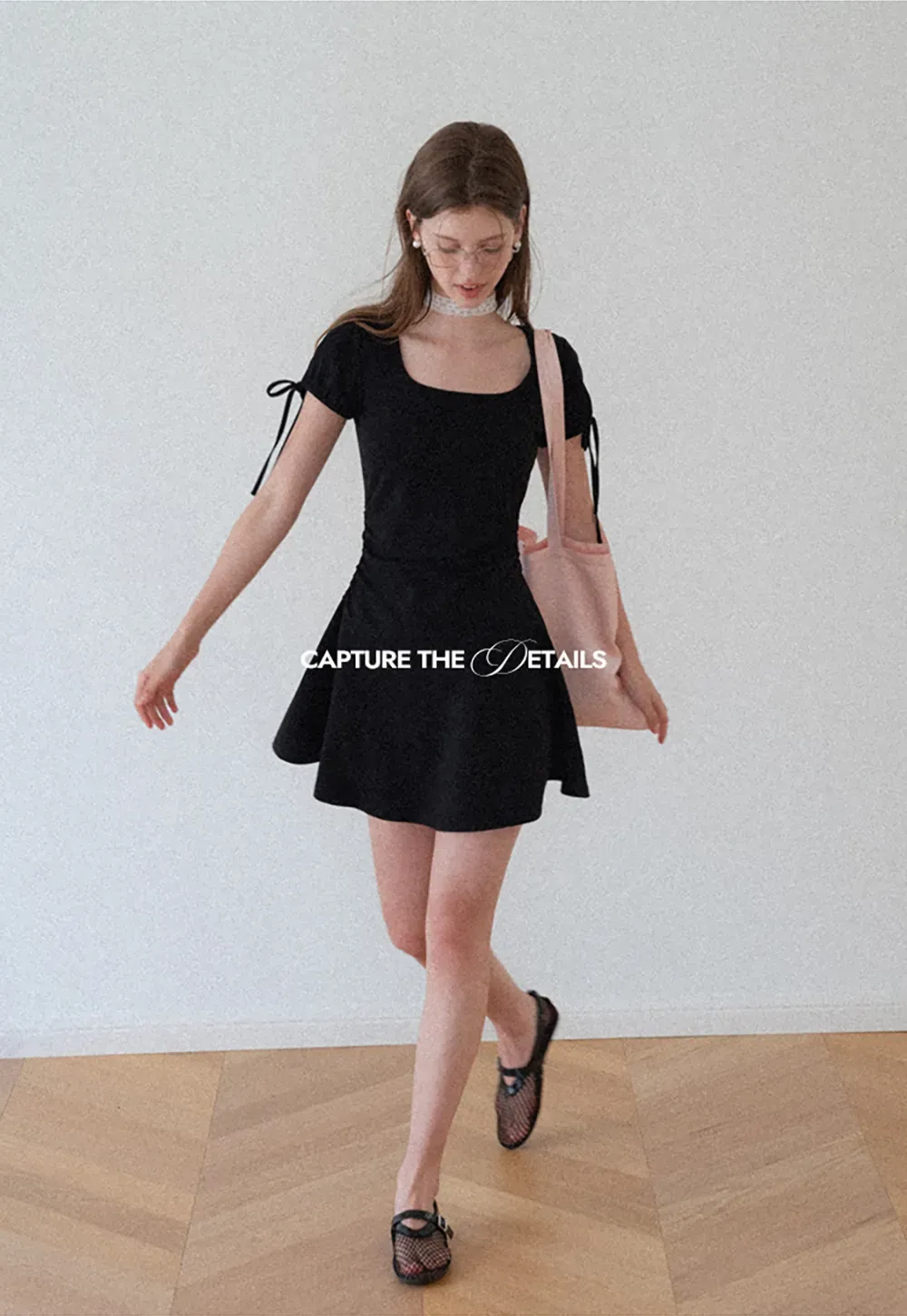 Square Neck Short Sleeve Tie Detail Dress