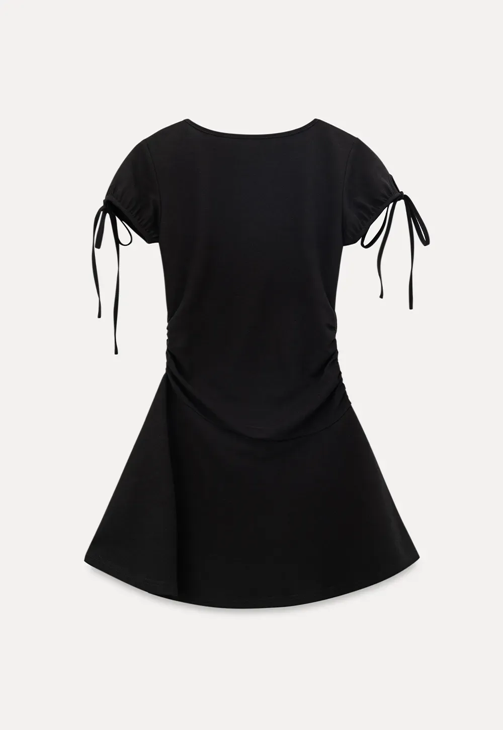 Square Neck Short Sleeve Tie Detail Dress
