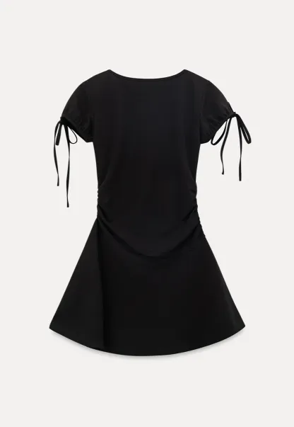 Square Neck Short Sleeve Tie Detail Dress