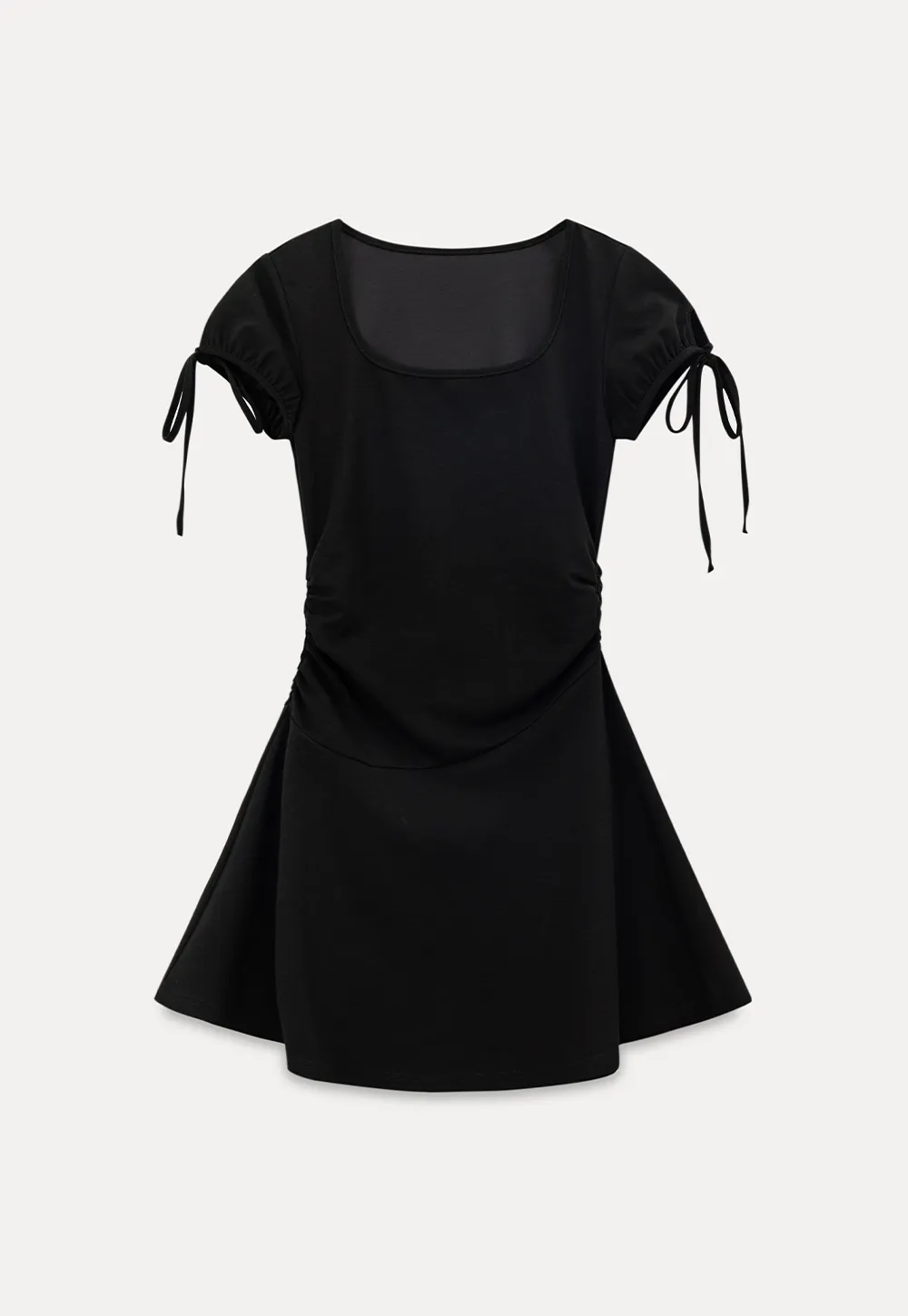 Square Neck Short Sleeve Tie Detail Dress