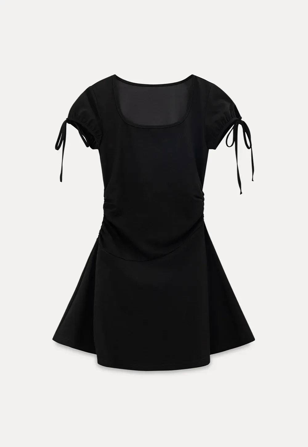Square Neck Short Sleeve Tie Detail Dress