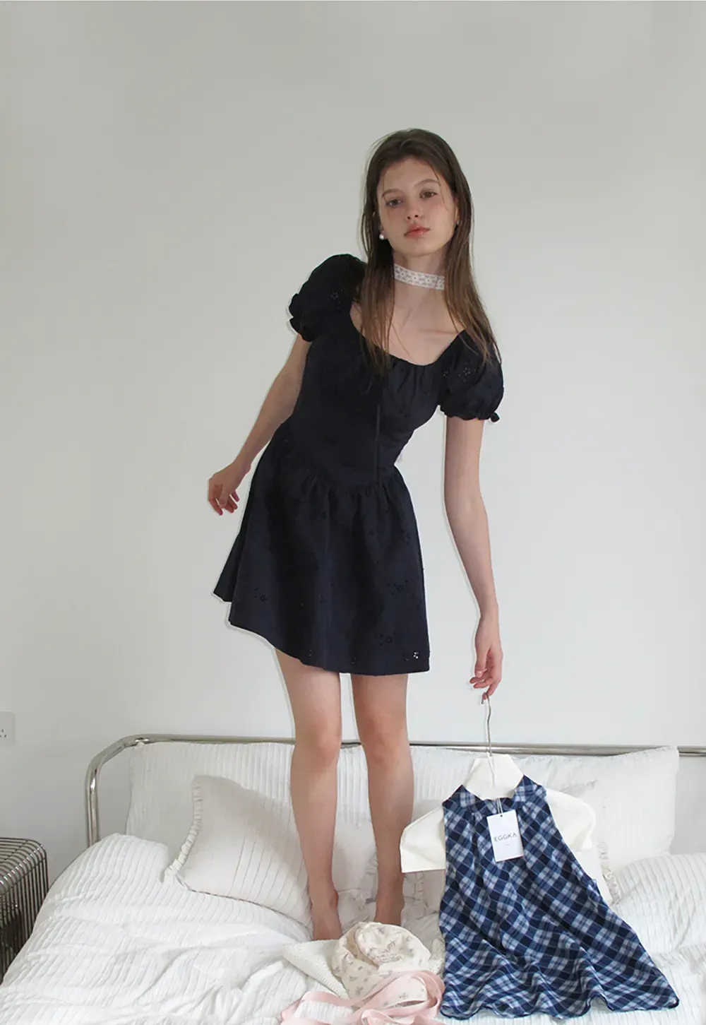Drawstring Neckline Flared Mini Dress