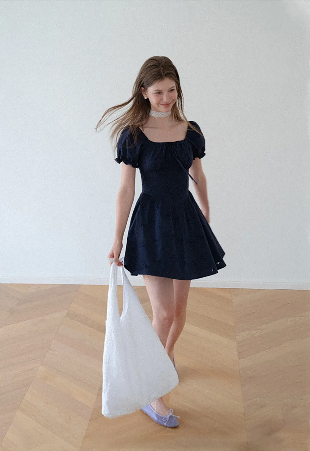 Drawstring Neckline Flared Mini Dress