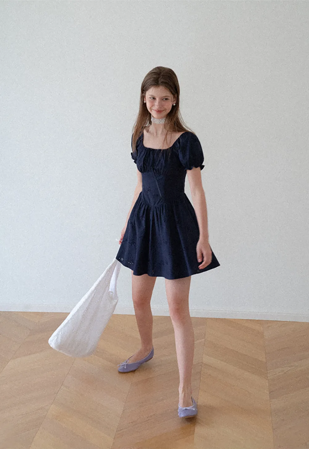 Drawstring Neckline Flared Mini Dress