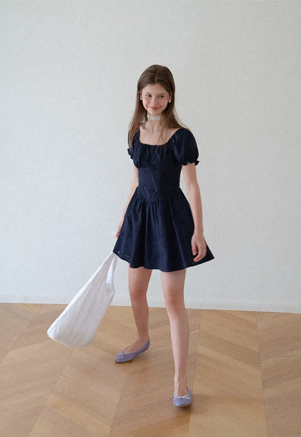 Drawstring Neckline Flared Mini Dress