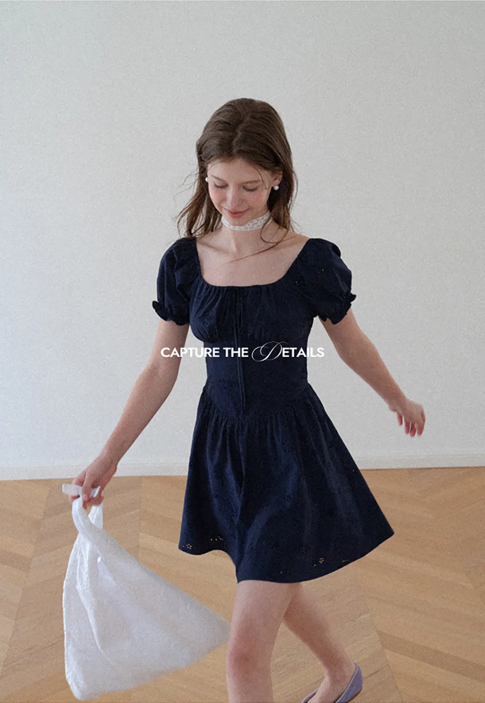 Drawstring Neckline Flared Mini Dress