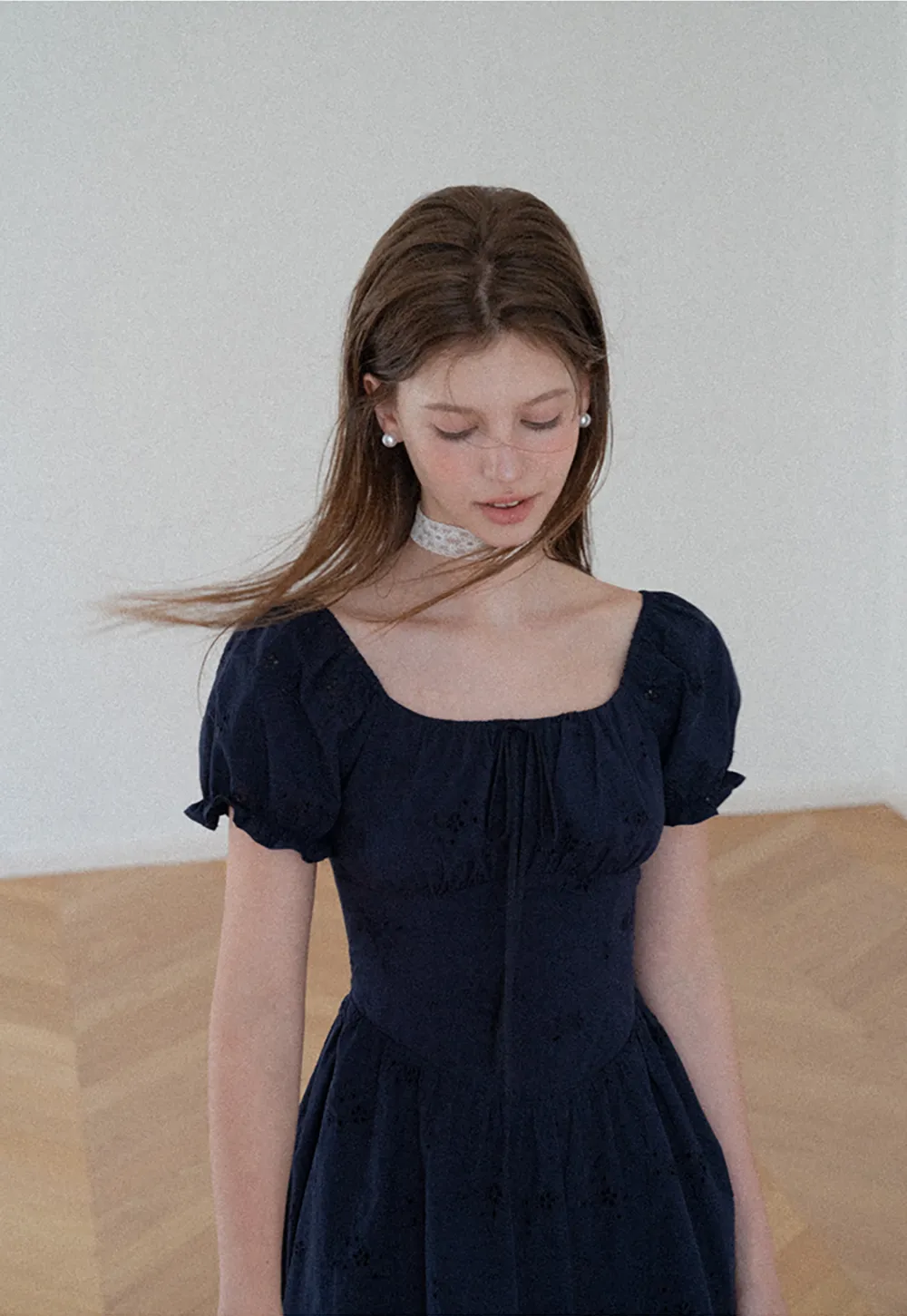 Drawstring Neckline Flared Mini Dress