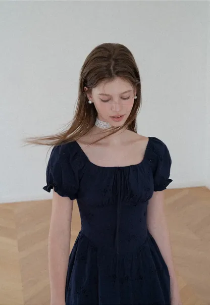 Drawstring Neckline Flared Mini Dress