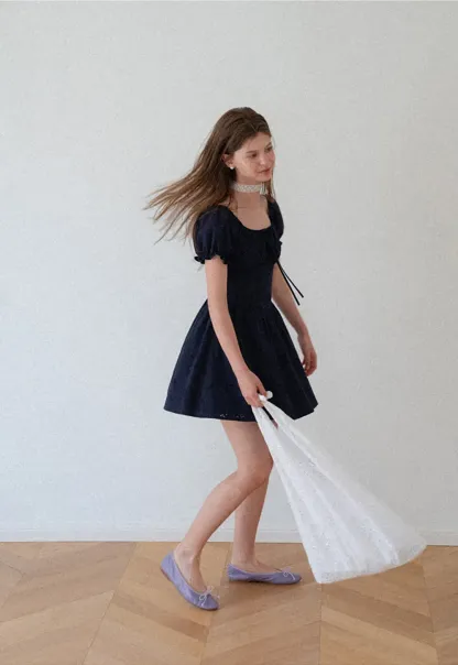 Drawstring Neckline Flared Mini Dress