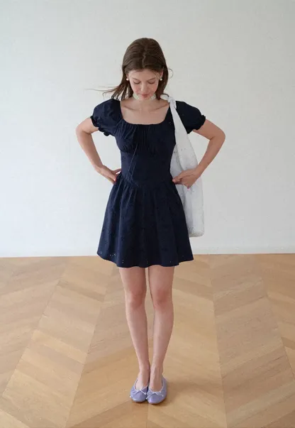 Drawstring Neckline Flared Mini Dress