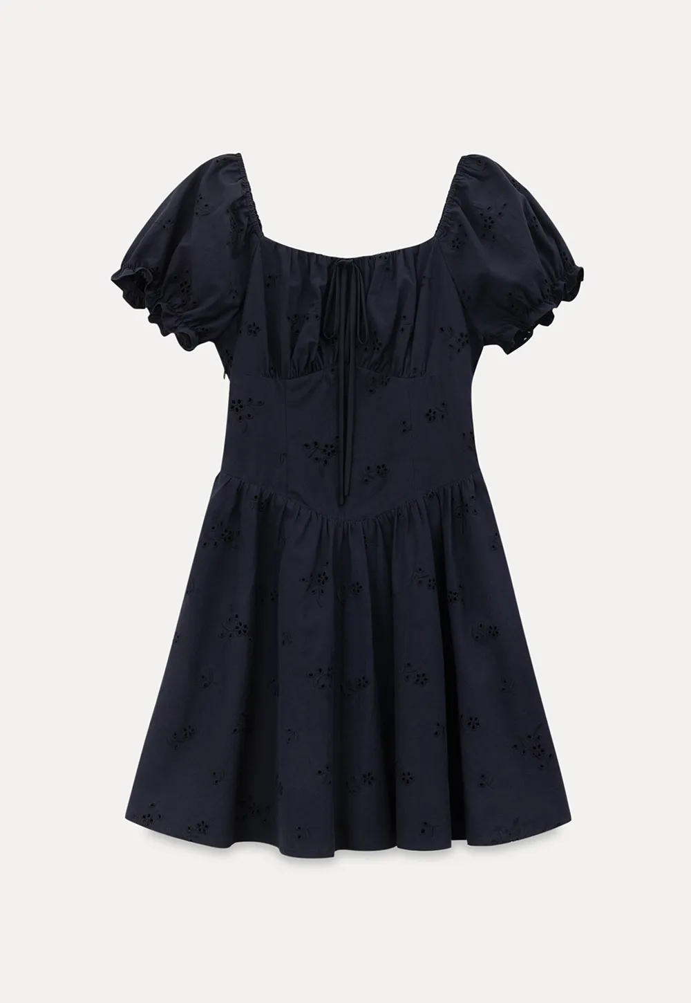 Drawstring Neckline Flared Mini Dress