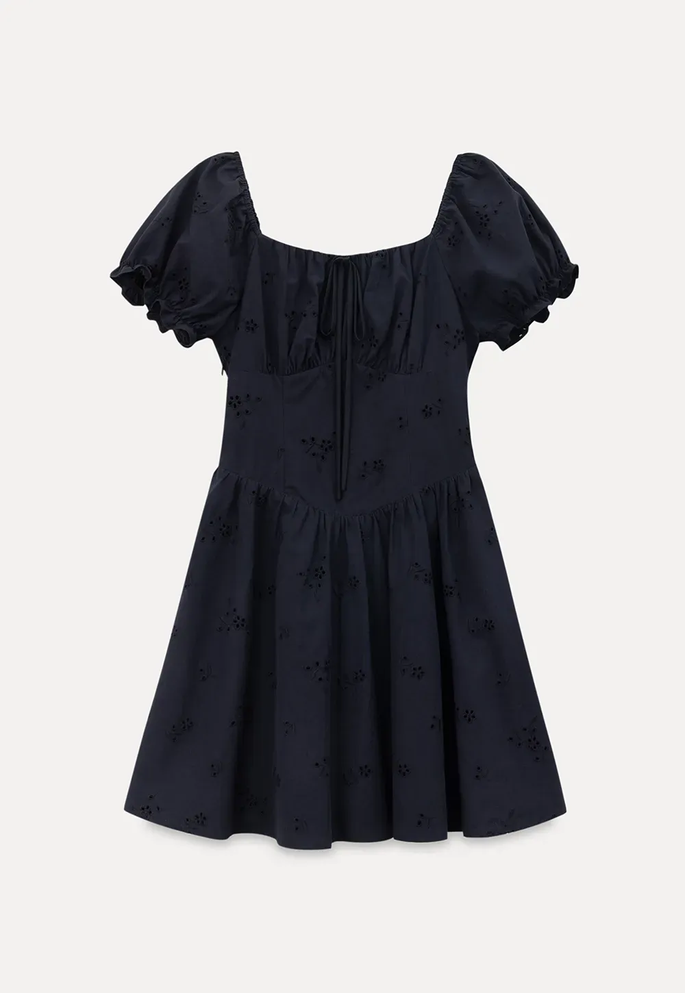 Drawstring Neckline Flared Mini Dress