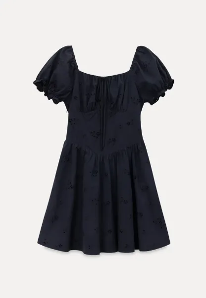 Drawstring Neckline Flared Mini Dress