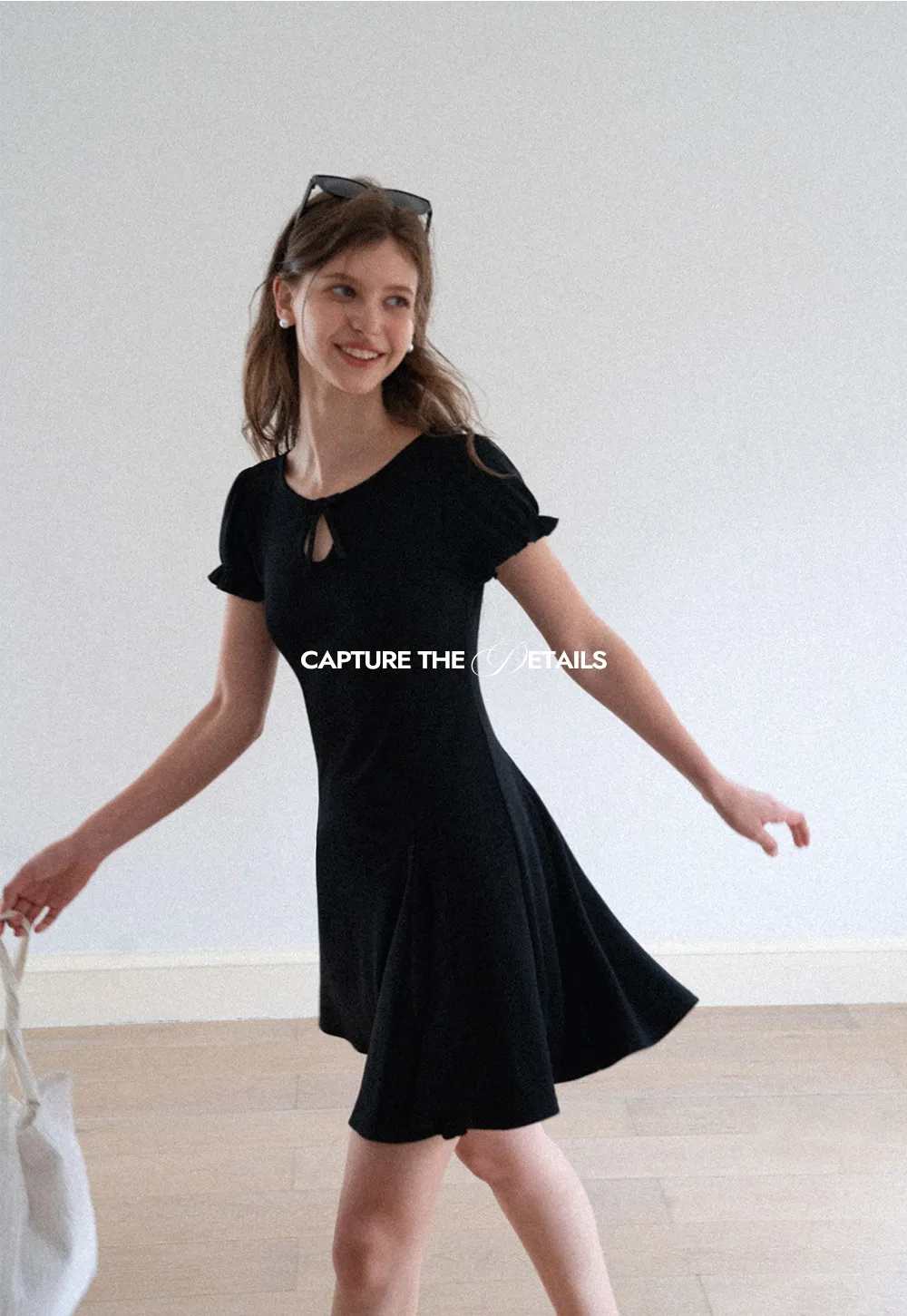 Square Neck Keyhole Puff Sleeve A Line Dress