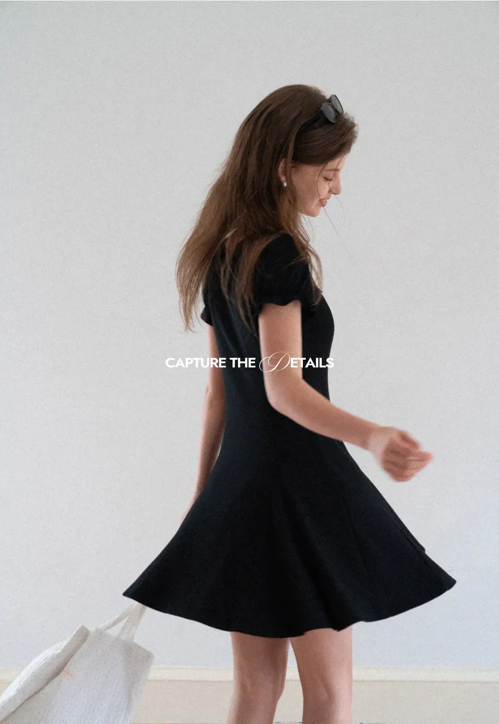 Square Neck Keyhole Puff Sleeve A Line Dress