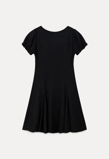 Square Neck Keyhole Puff Sleeve A Line Dress