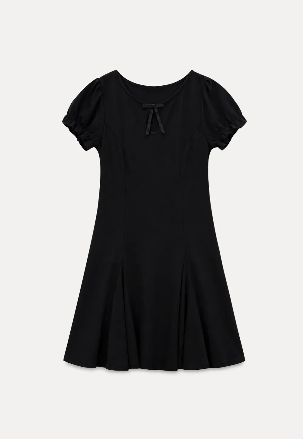 Square Neck Keyhole Puff Sleeve A Line Dress