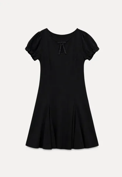 Square Neck Keyhole Puff Sleeve A Line Dress