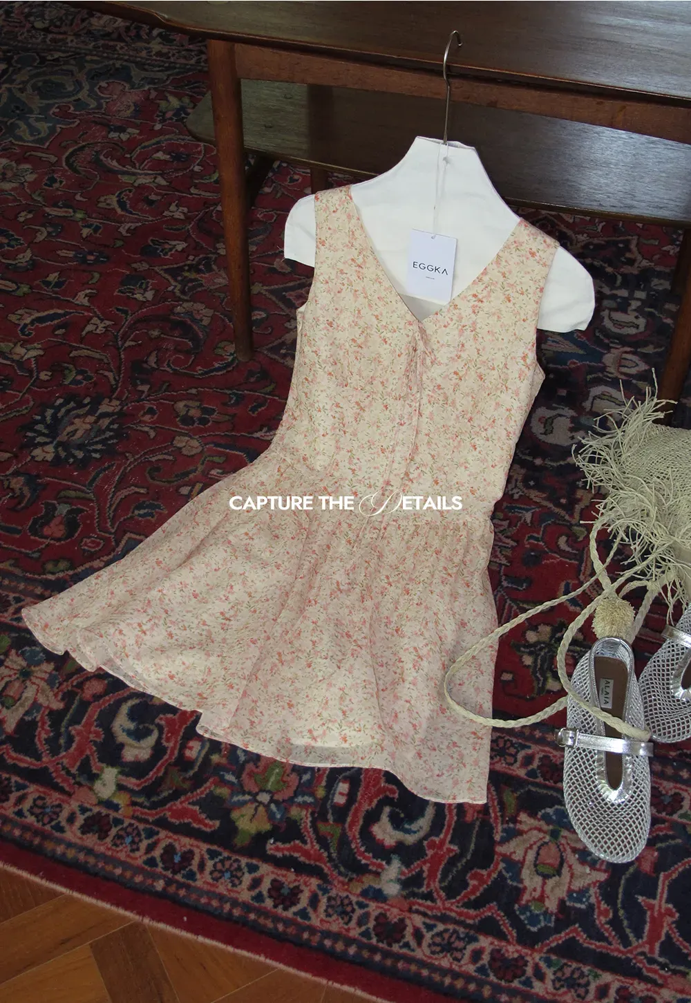 V Neck Sleeveless Floral Print A Line Dress