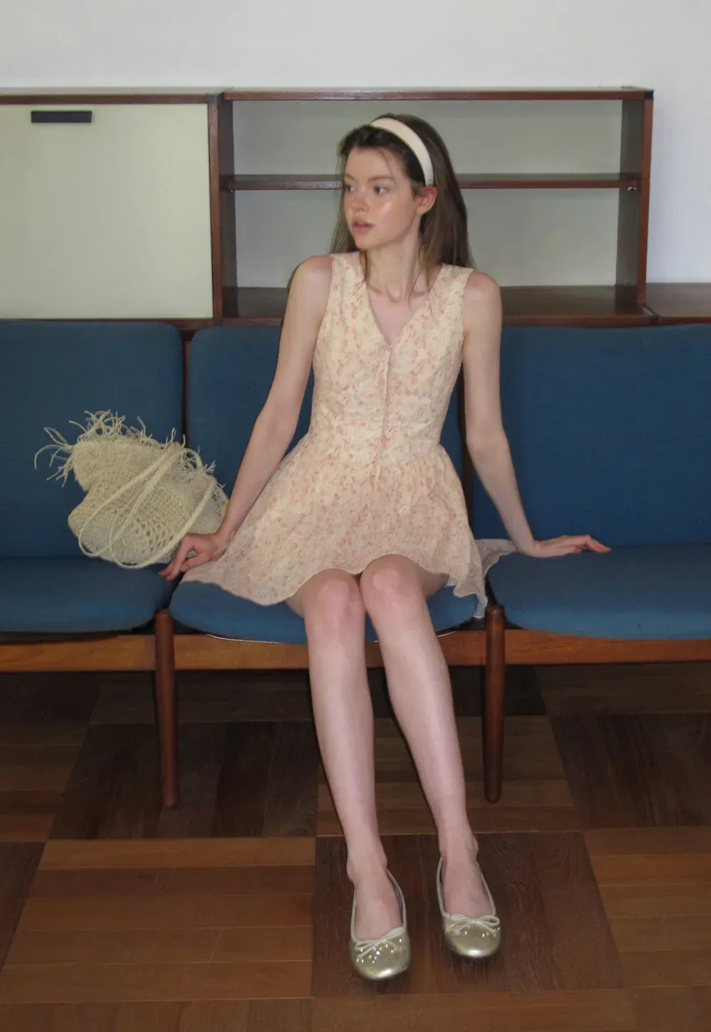 V Neck Sleeveless Floral Print A Line Dress