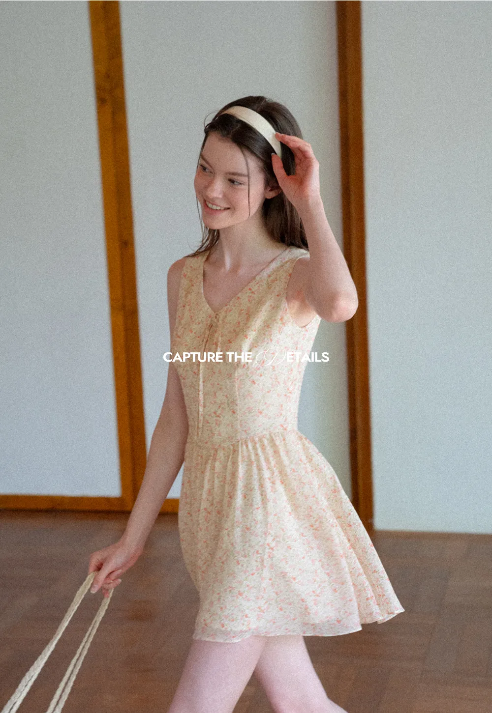 V Neck Sleeveless Floral Print A Line Dress
