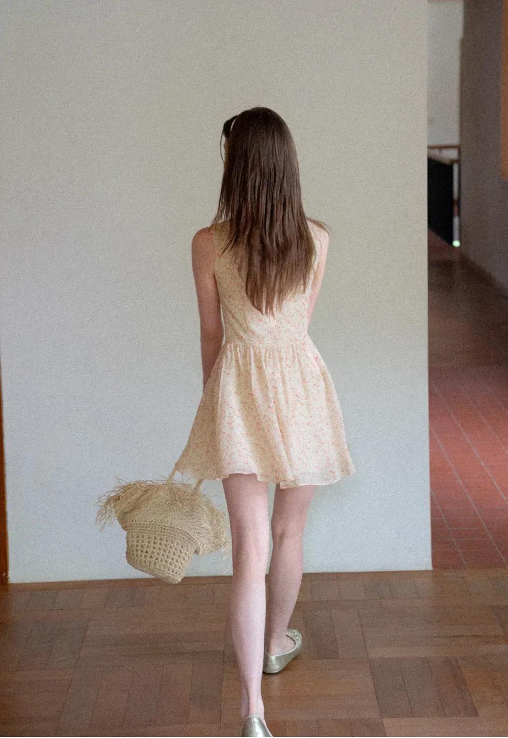 V Neck Sleeveless Floral Print A Line Dress