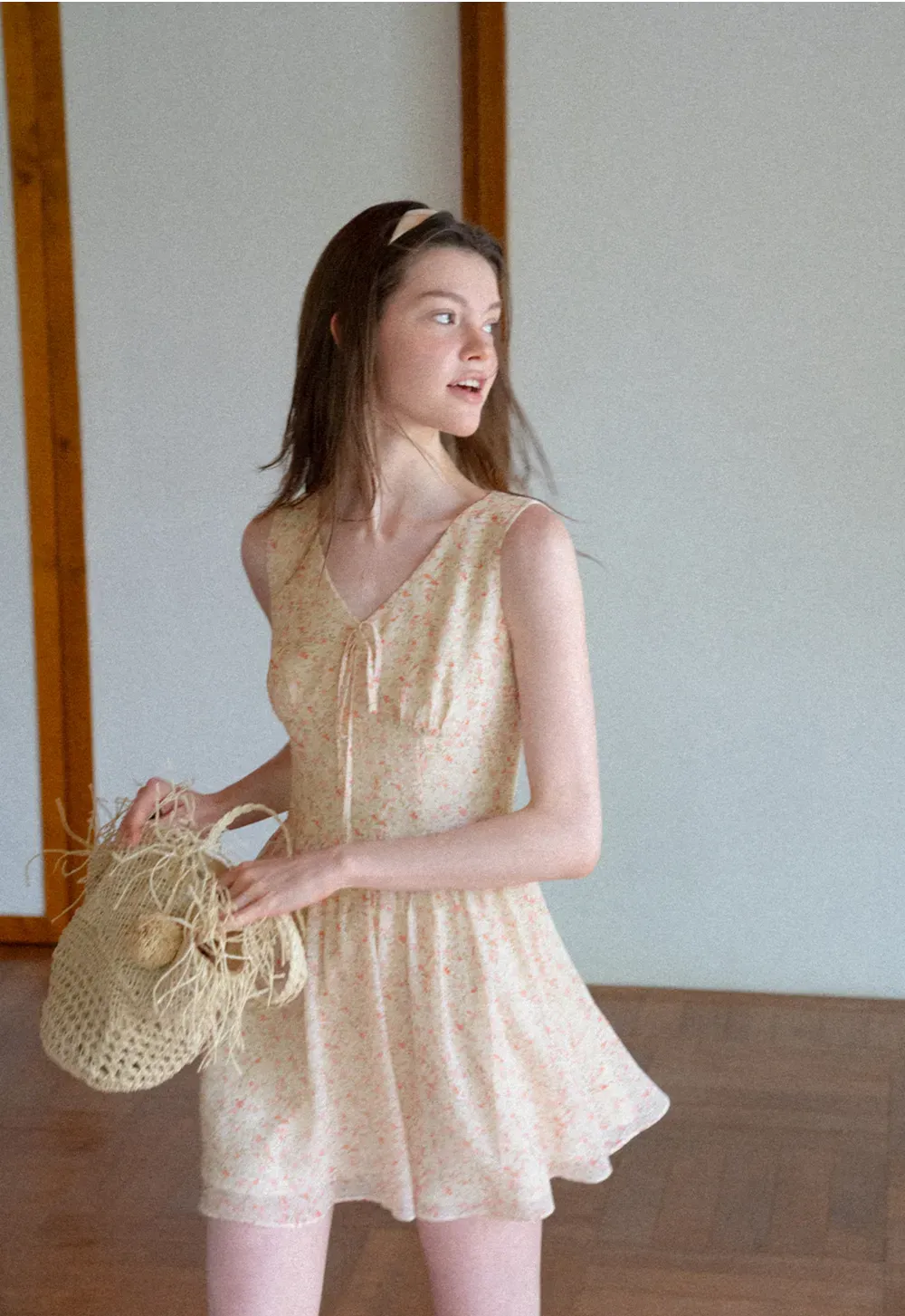 V Neck Sleeveless Floral Print A Line Dress