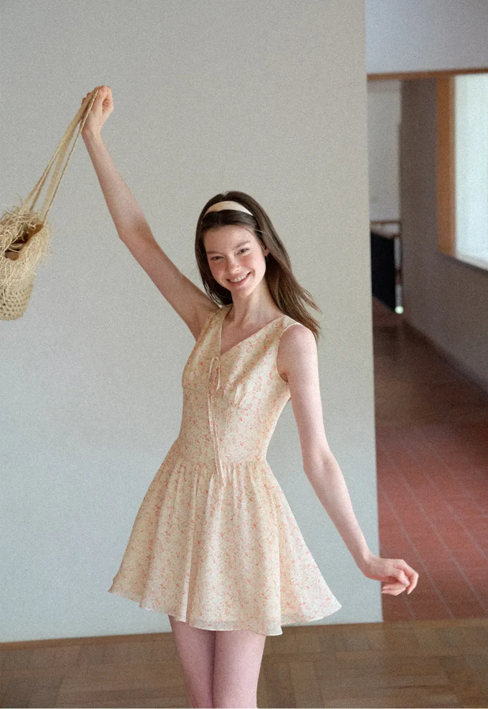 V Neck Sleeveless Floral Print A Line Dress