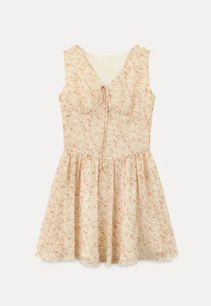 V Neck Sleeveless Floral Print A Line Dress