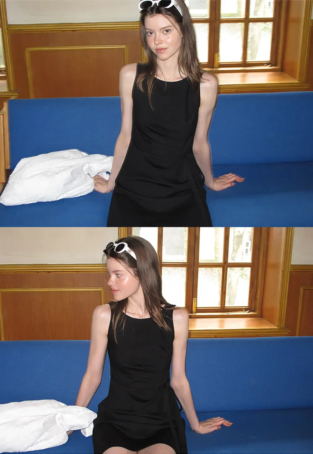 Robe mini sans manches à détail cache-cœur