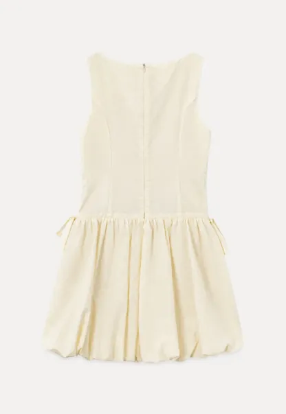 Button Front Square Neck Puff Sleeve Dress