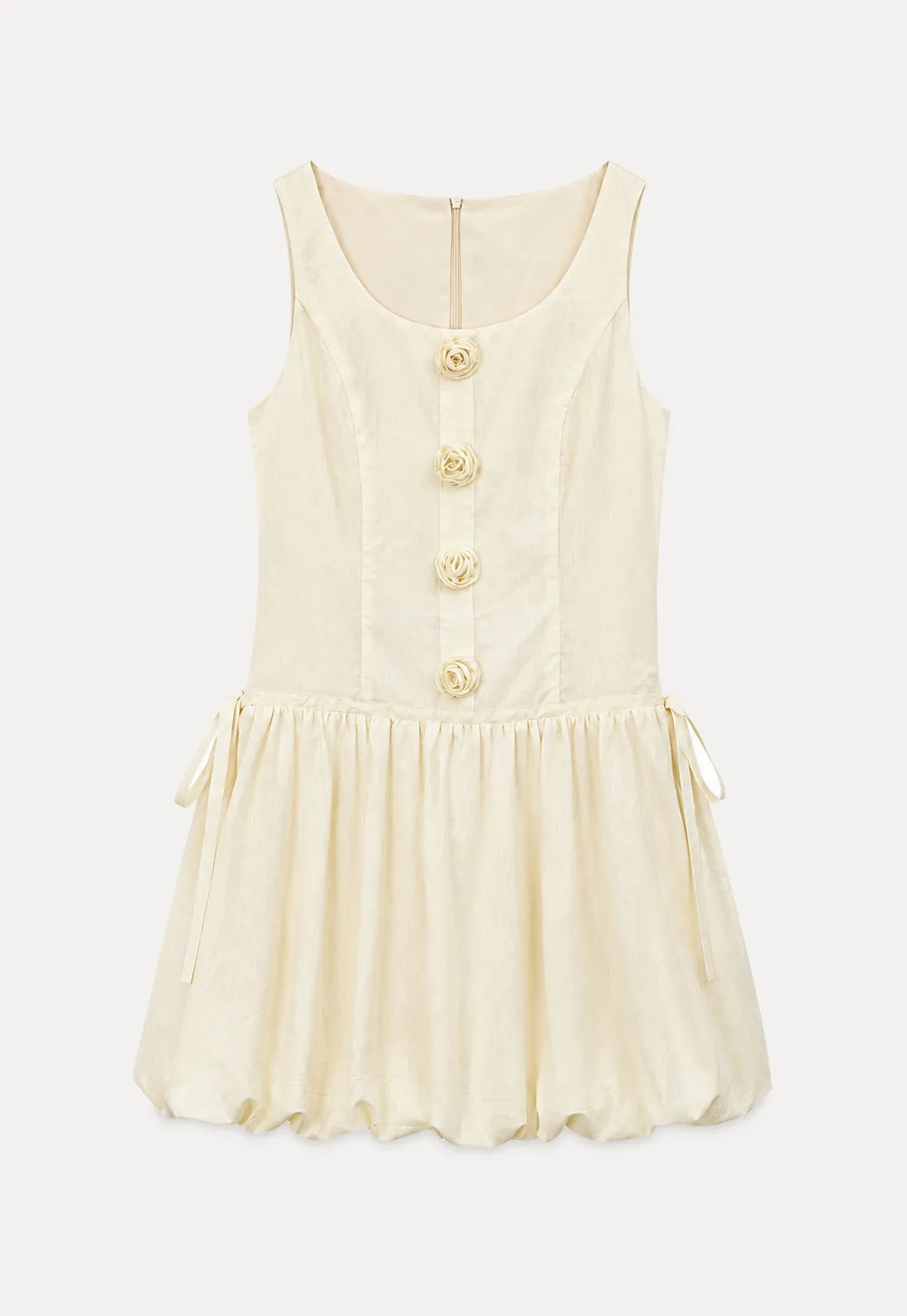 Button Front Square Neck Puff Sleeve Dress