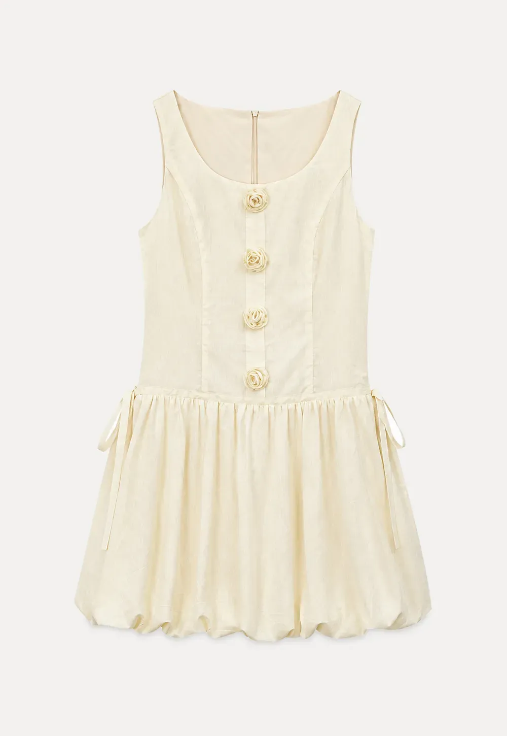 Button Front Square Neck Puff Sleeve Dress